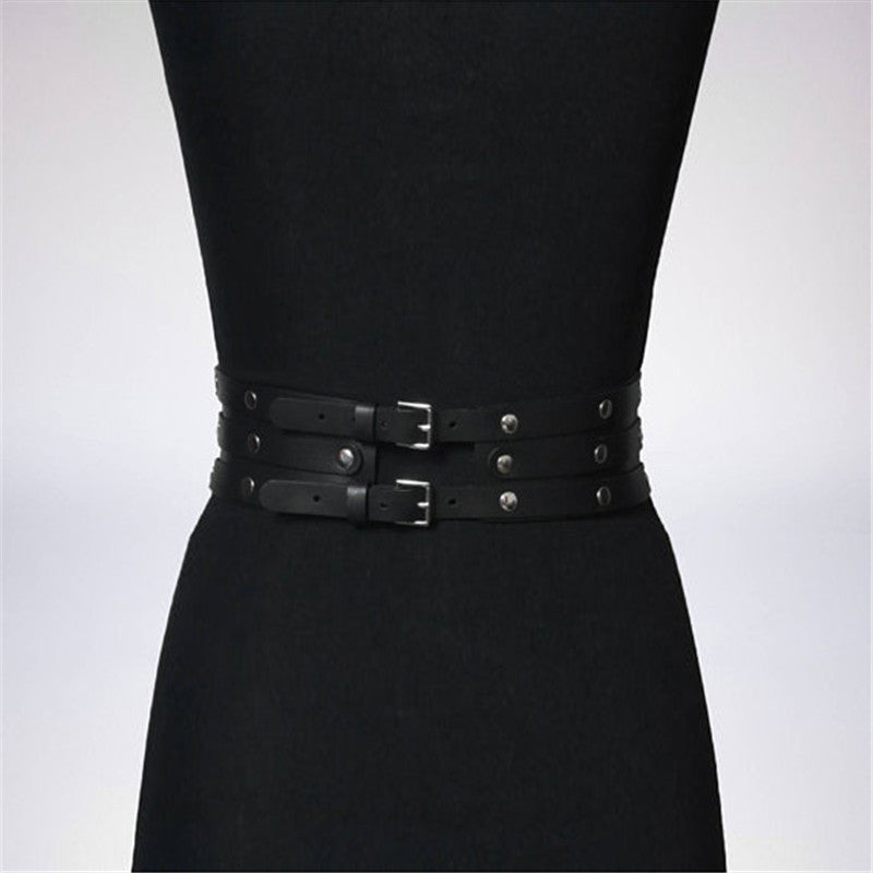 Women Black Leather Sexy Waist Belt