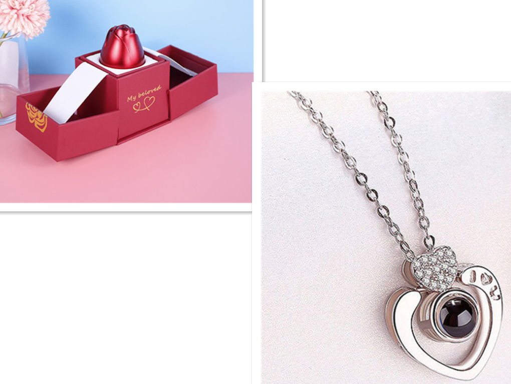 Metal Rose Jewelry Box with Necklace