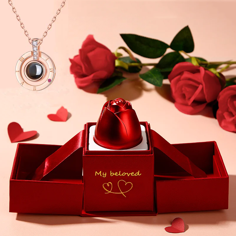 Metal Rose Jewelry Box with Necklace