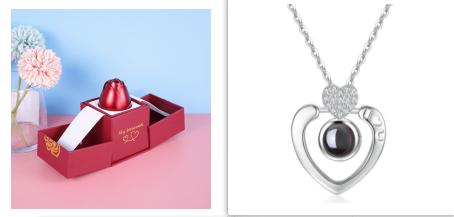 Metal Rose Jewelry Box with Necklace