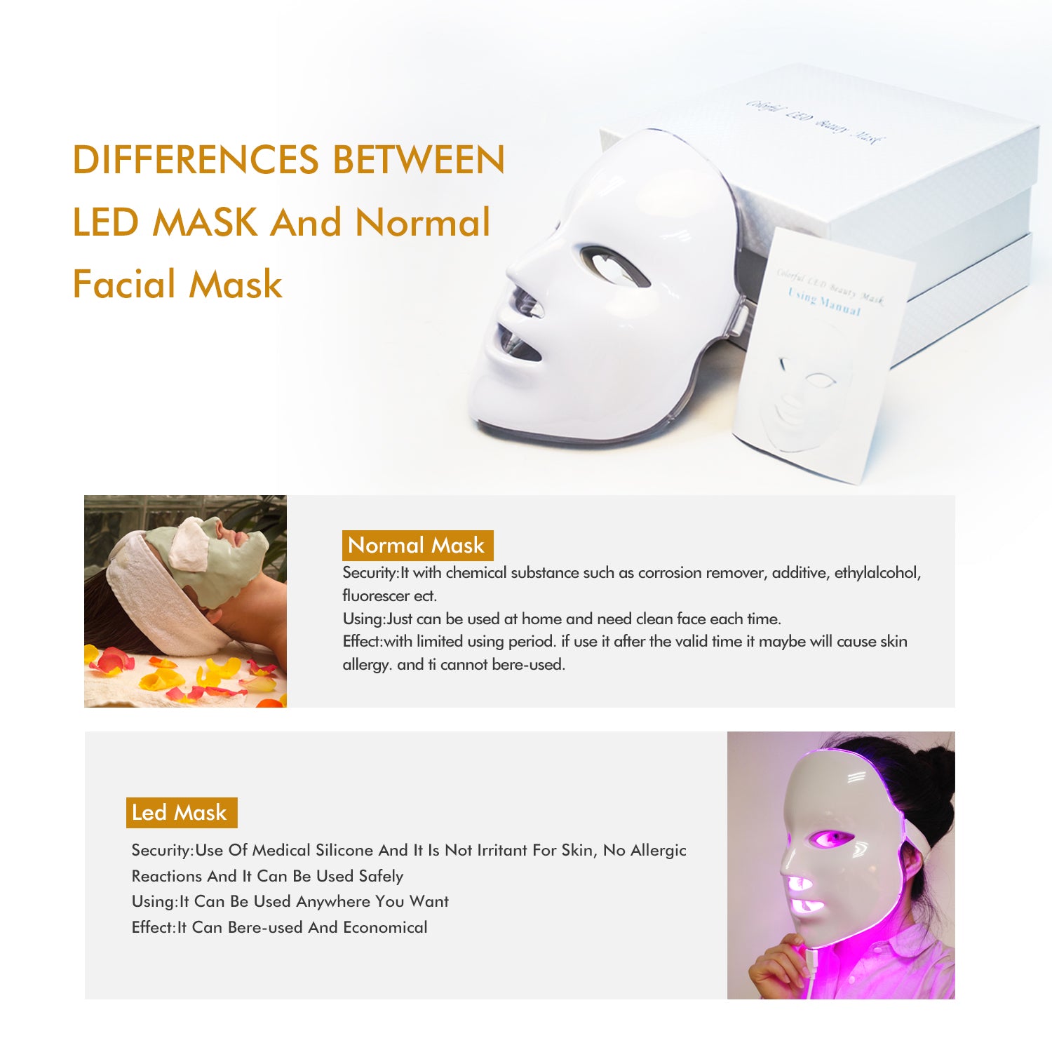 Mascarilla facial de fotones con luz LED de 7 colores