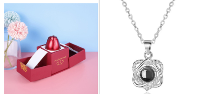 Metal Rose Jewelry Box with Necklace