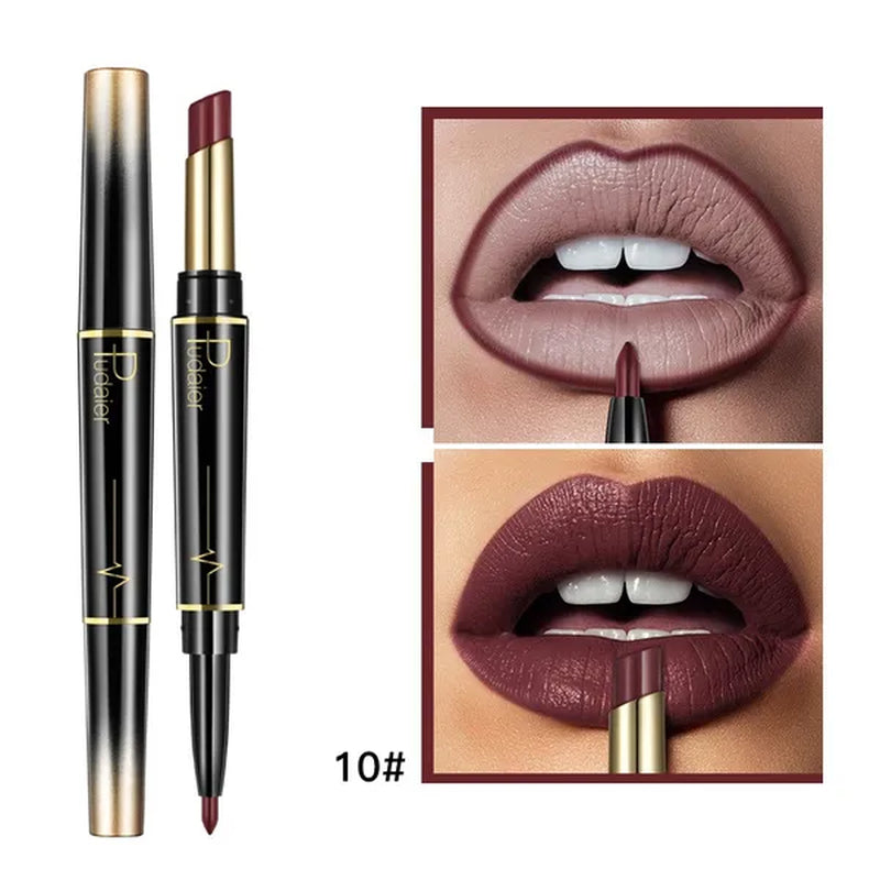 Health & Beauty Pudaier Brand Double Ended Matte Lip Liner Lipstick Pencil Makeup Lip Tint Set for Women Non-Stick Cup Long Lasting Batom Matte