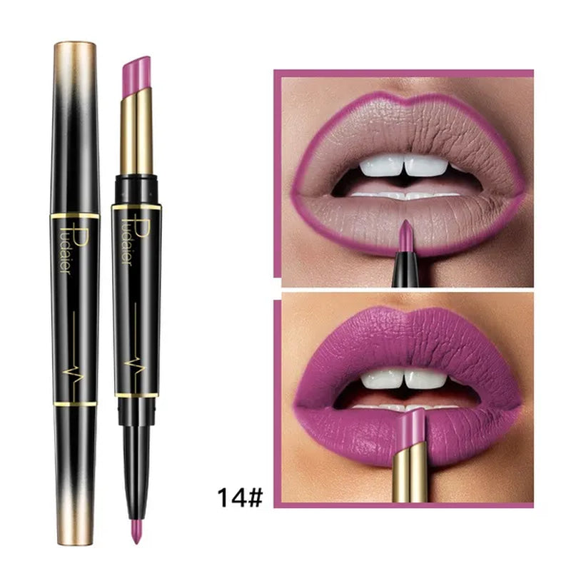 Health & Beauty Pudaier Brand Double Ended Matte Lip Liner Lipstick Pencil Makeup Lip Tint Set for Women Non-Stick Cup Long Lasting Batom Matte