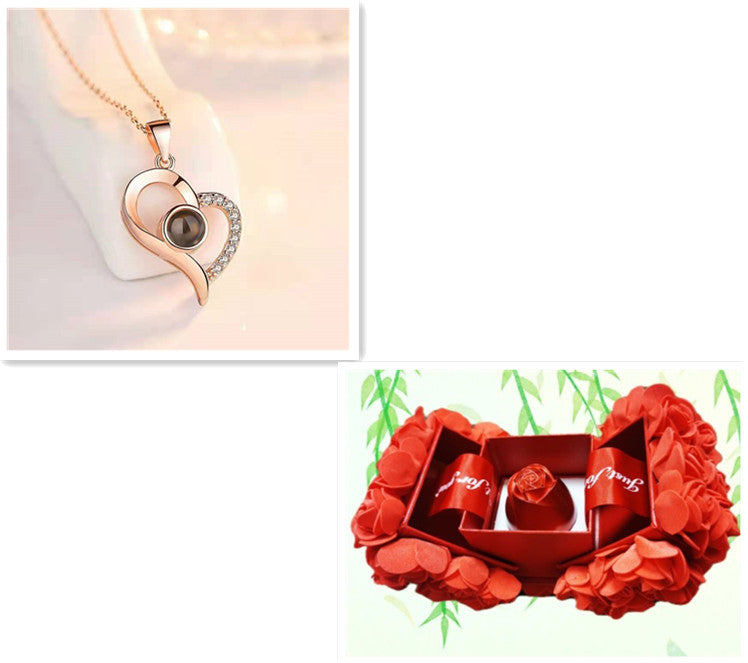 Metal Rose Jewelry Box with Necklace