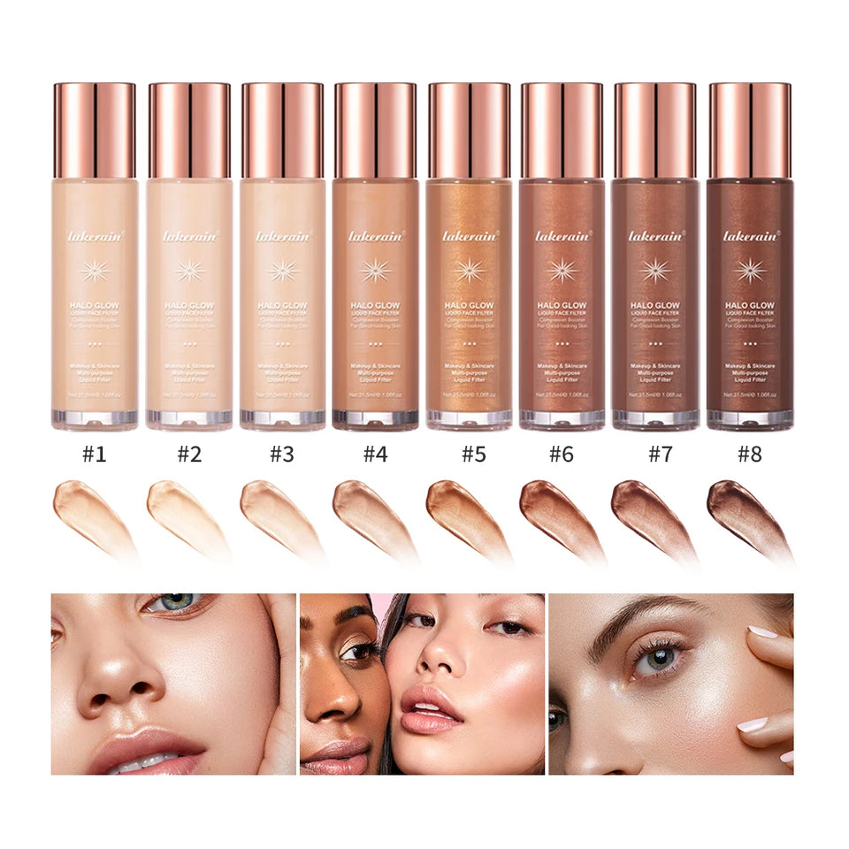 Liquid Highlighter Face Contouring Pearlescent Makeup Brightener Bronzer Glow Body Face Contour Shimmer Halo Glow Liquid Filter