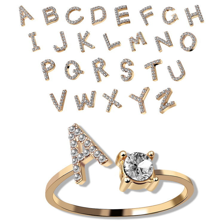 New Adjustable 26 Initial Letter Ring