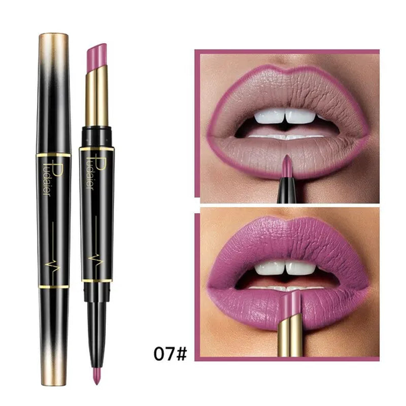 Health & Beauty Pudaier Brand Double Ended Matte Lip Liner Lipstick Pencil Makeup Lip Tint Set for Women Non-Stick Cup Long Lasting Batom Matte