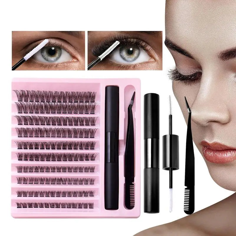 Eyelashes Extension Kit with Glue and Tweezers 100/120/140Pcs DIY Grafting Individual Eye Lashes Clusters Kit for Eye Makeup