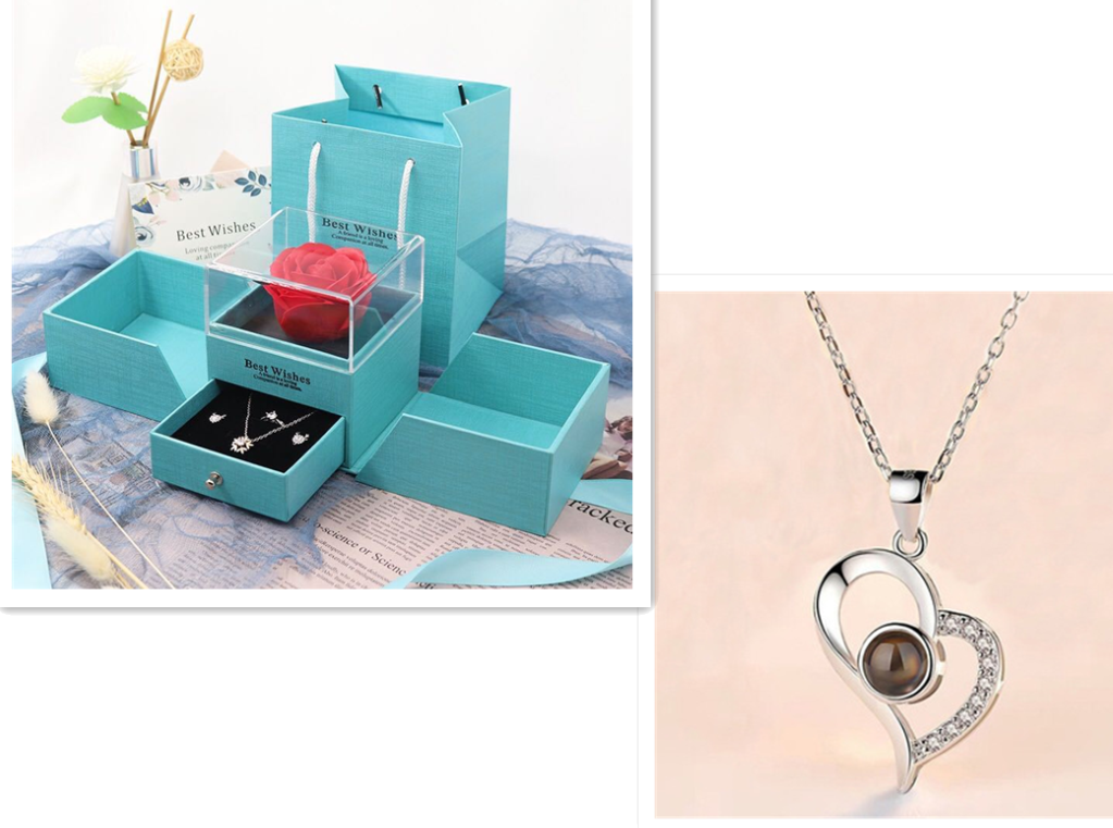 Metal Rose Jewelry Box with Necklace