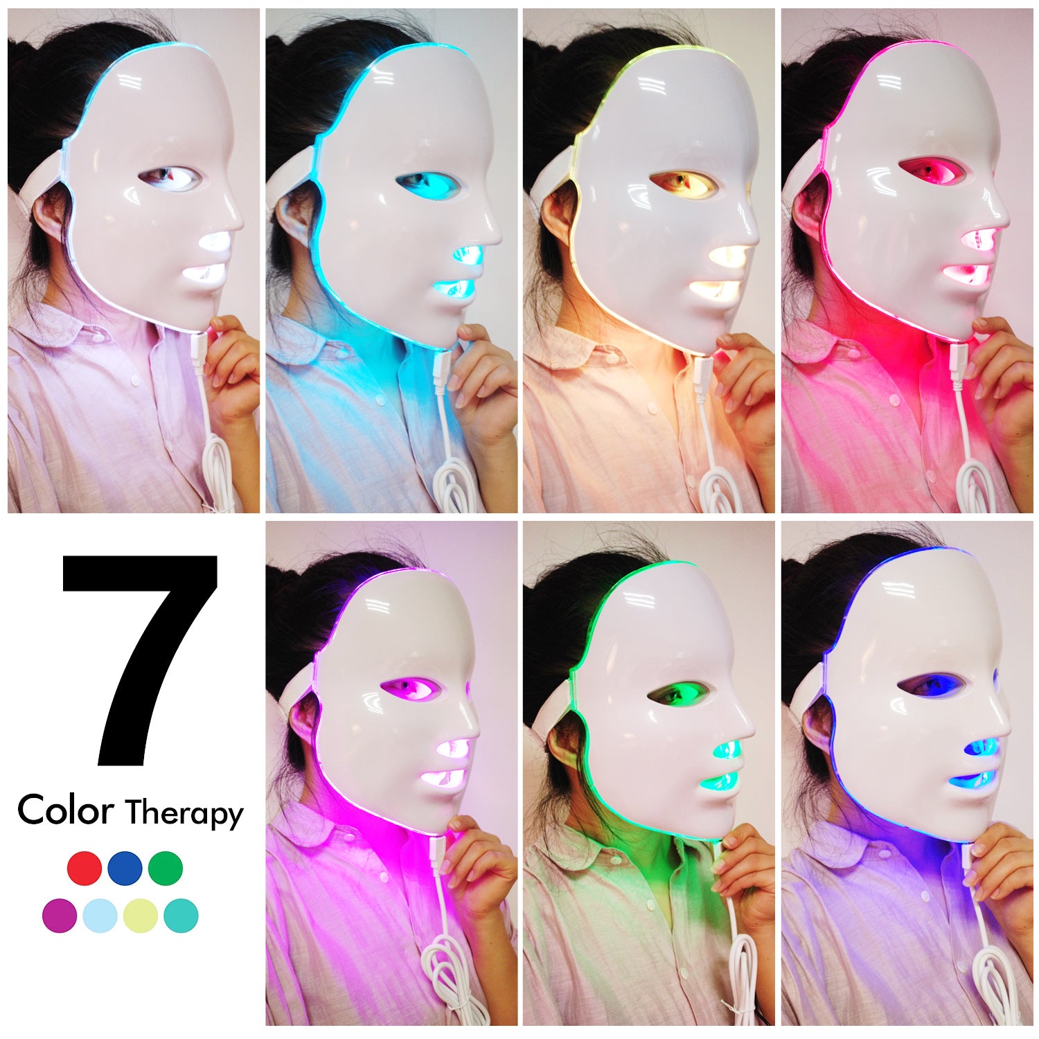 Mascarilla facial de fotones con luz LED de 7 colores