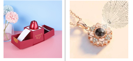 Metal Rose Jewelry Box with Necklace