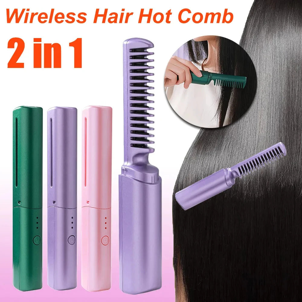 Wireless Hair Straightener and Curler Comb