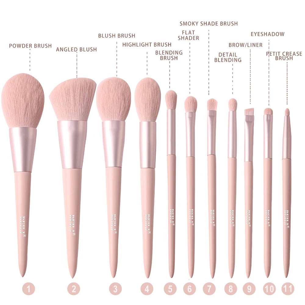 BEILI 10/11 pcs Pink Vegan Makeup Brushes