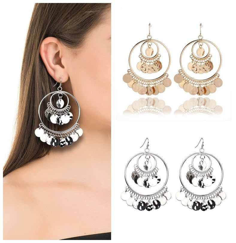 European and American Retro Metal Sequins Earrings