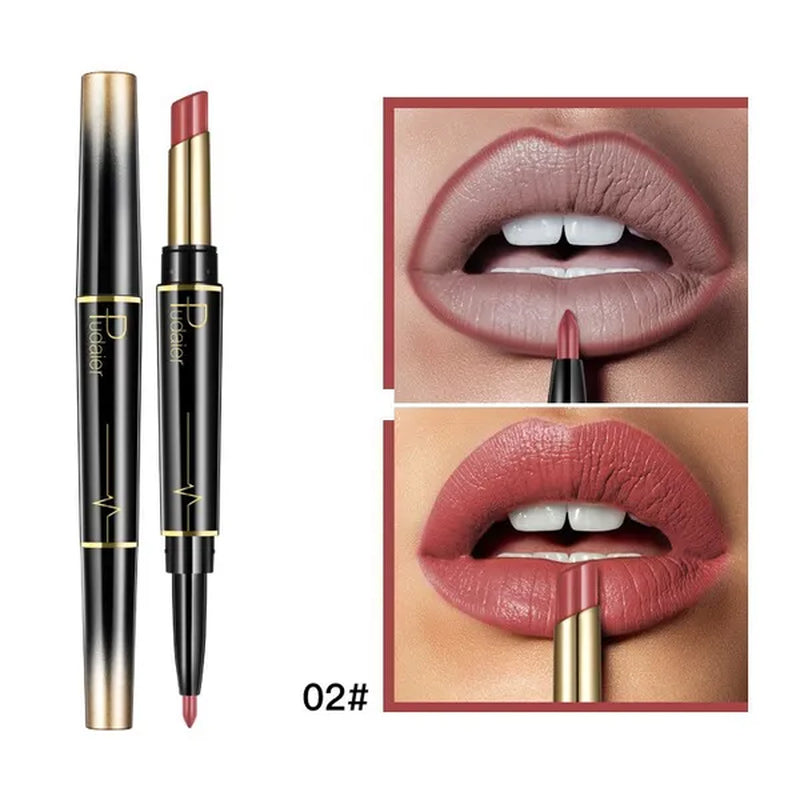 Health & Beauty Pudaier Brand Double Ended Matte Lip Liner Lipstick Pencil Makeup Lip Tint Set for Women Non-Stick Cup Long Lasting Batom Matte