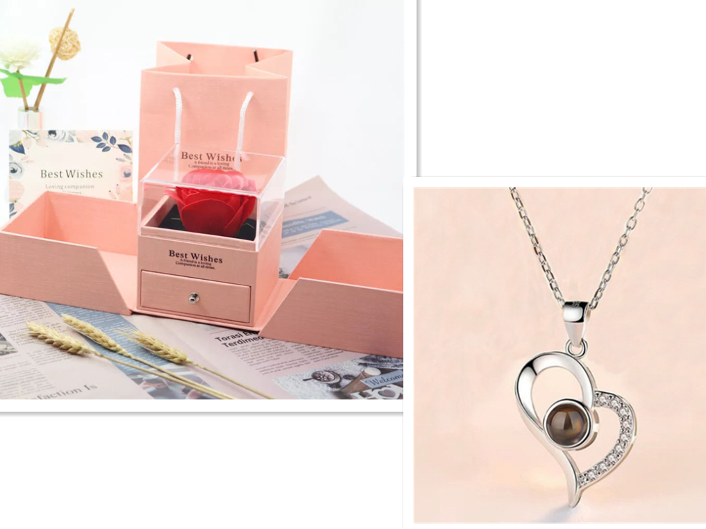 Metal Rose Jewelry Box with Necklace