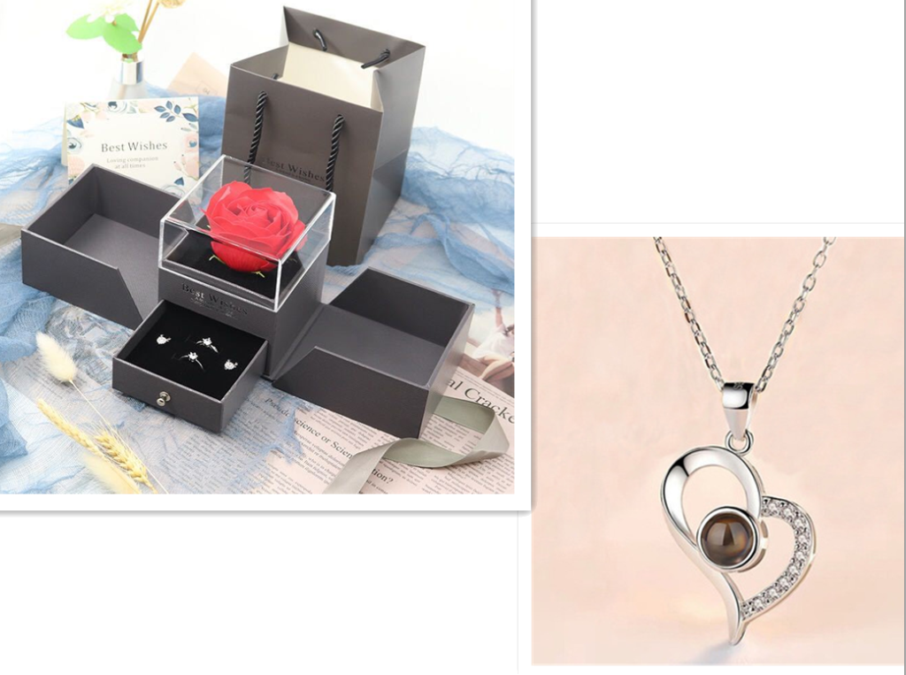 Metal Rose Jewelry Box with Necklace