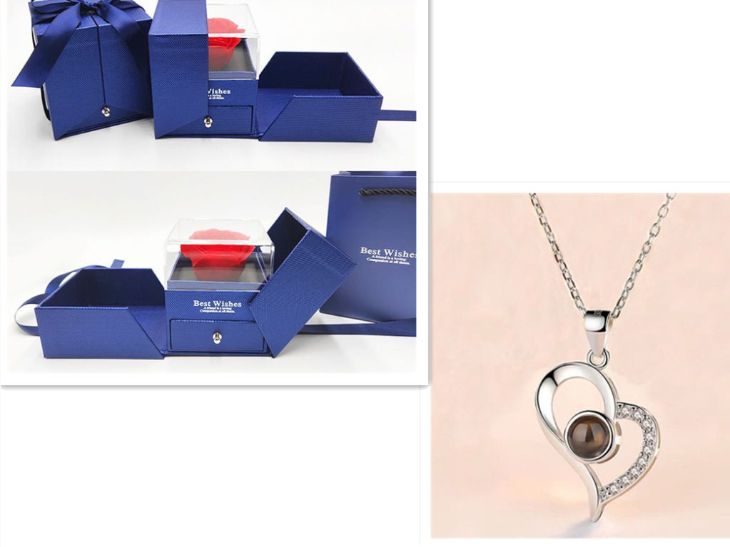 Metal Rose Jewelry Box with Necklace