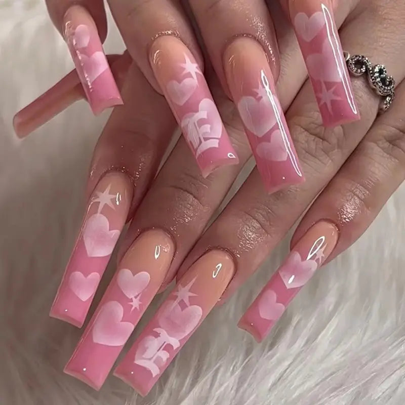 "Set of 24 Artificial Nail Tips with Glue, Detachable Press On Nails with Long Design and Finished Sticker"