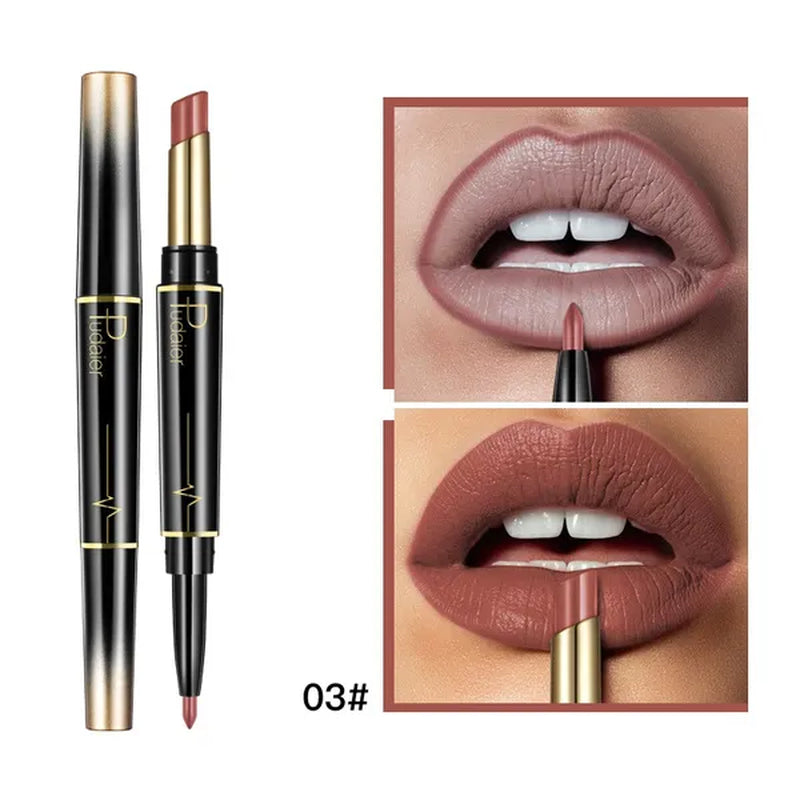 Health & Beauty Pudaier Brand Double Ended Matte Lip Liner Lipstick Pencil Makeup Lip Tint Set for Women Non-Stick Cup Long Lasting Batom Matte