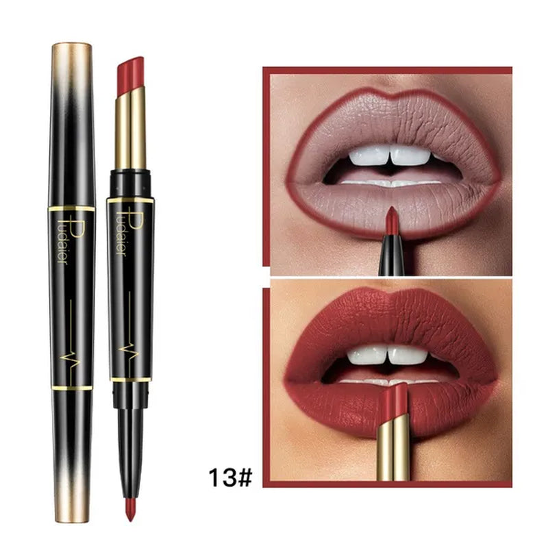 Health & Beauty Pudaier Brand Double Ended Matte Lip Liner Lipstick Pencil Makeup Lip Tint Set for Women Non-Stick Cup Long Lasting Batom Matte