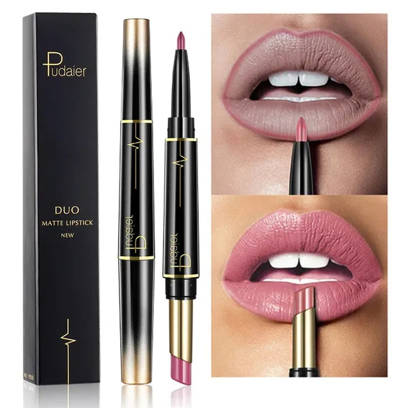Health & Beauty Pudaier Brand Double Ended Matte Lip Liner Lipstick Pencil Makeup Lip Tint Set for Women Non-Stick Cup Long Lasting Batom Matte